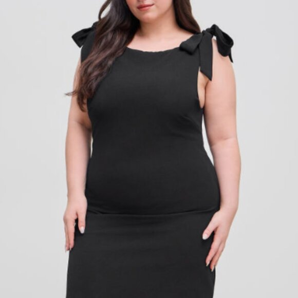 CIDER Boat Neck Solid Ruched Bowknot Mini Dress - Picture 2 of 4